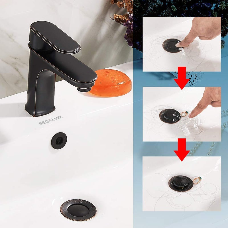 REGALMIX Oil Rubbed Bronze Pop UP Drain, Bathroom Vessel Lavatory Vanity Faucet Sink Stopper, Built-in Anti-Clogging Strainer, Fits Standard Drain Hole(1-1/2" to 1-3/4"),Without Overflow R085C-ORBâ€¦ - Image 3
